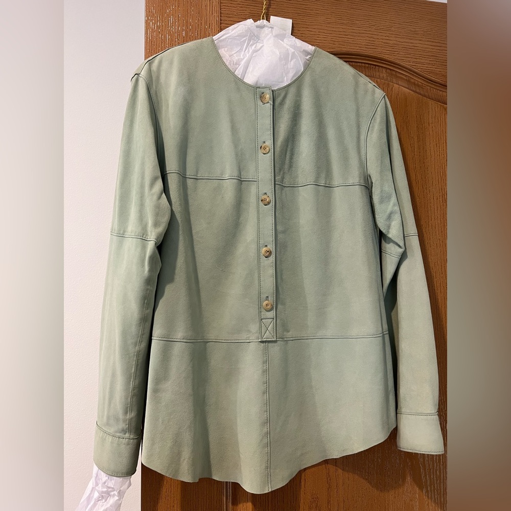 100% Genuine Leather Suede Shirt Jacket Seafoam
